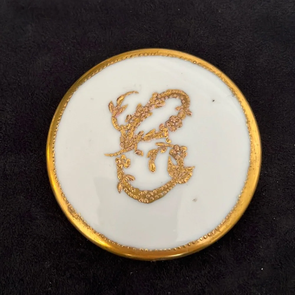 Antique Porcelain Gold guild edges hand size compact mirror vanity